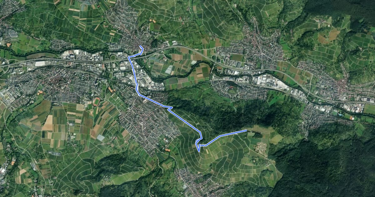 Маршрут blauer Punkt: Schönbühl - Beutelsbach - Großheppach на спутниковом снимке