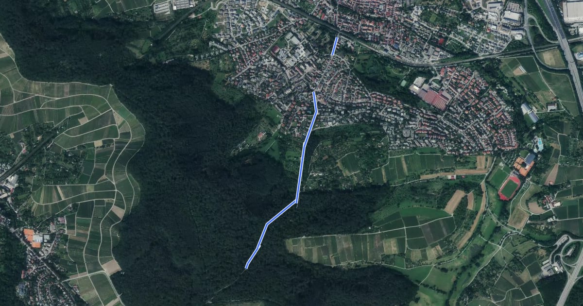 Маршрут blauer Punkt Waldheide Weinsberg на спутниковом снимке