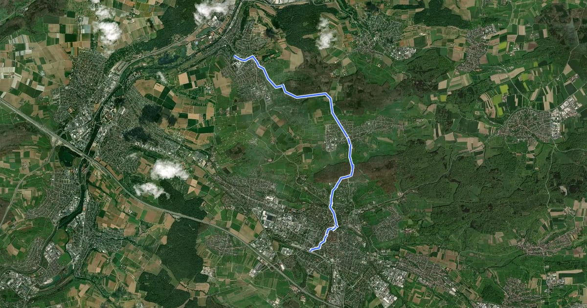 Маршрут blauer Punkt Wernau - Kirchheim на спутниковом снимке