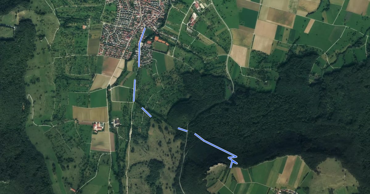 Маршрут blaues Dreieck Bissingen - Breitenstein на спутниковом снимке
