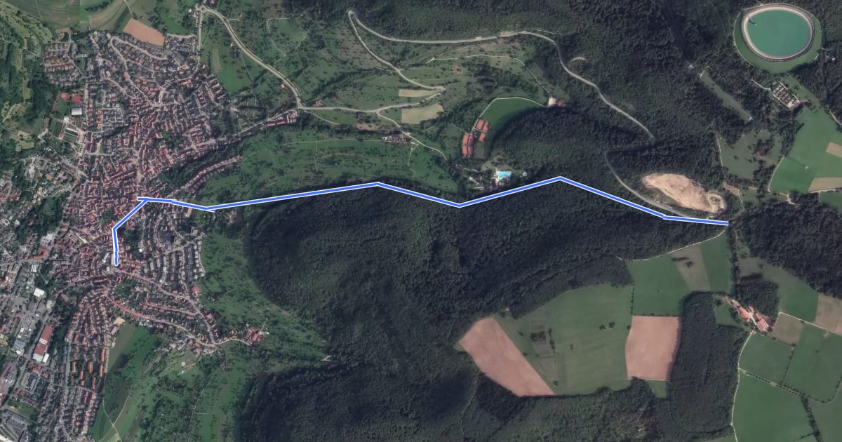 Маршрут blaues Dreieck Eningen - Schluchtweg на спутниковом снимке