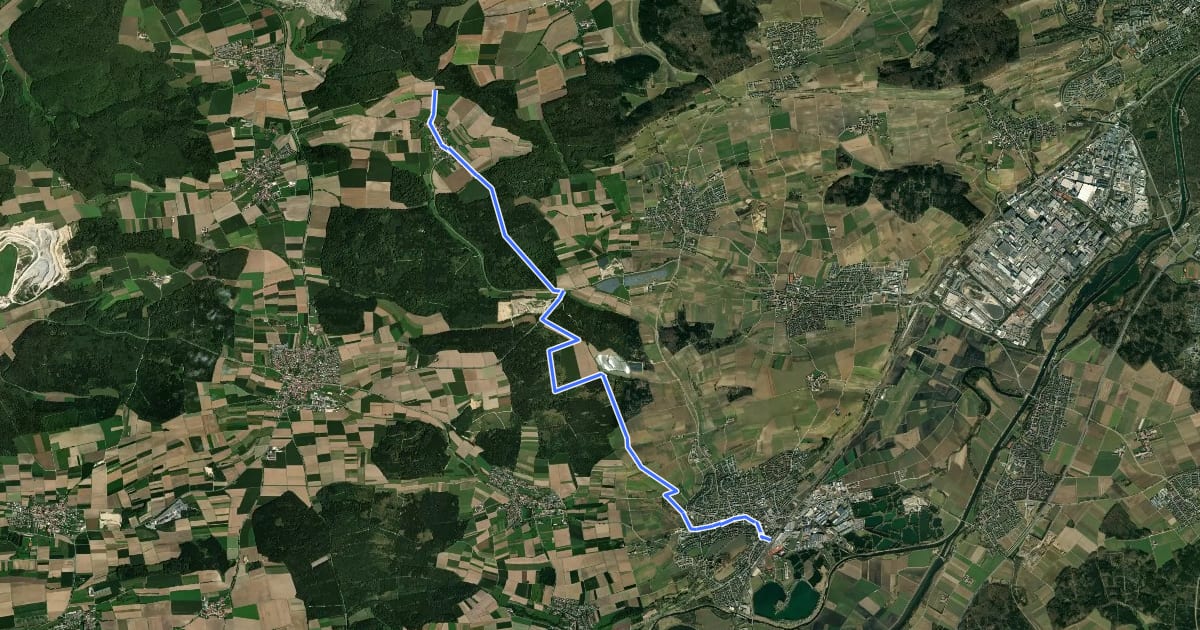 Маршрут blaues Dreieck Erbach - Erstetten на спутниковом снимке