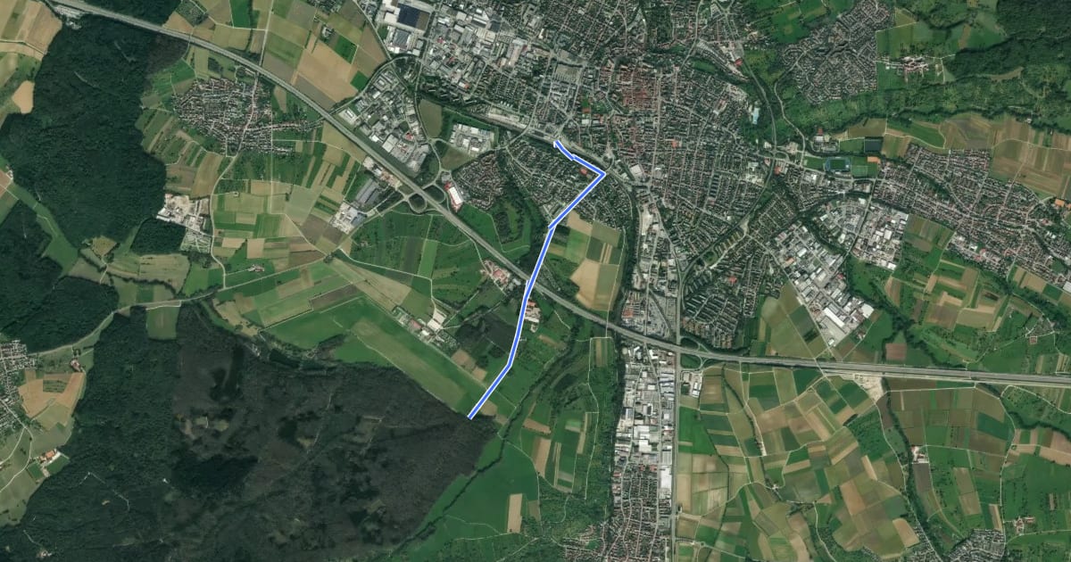 Маршрут blaues Dreieck Kirchheim - Hahnweide на спутниковом снимке