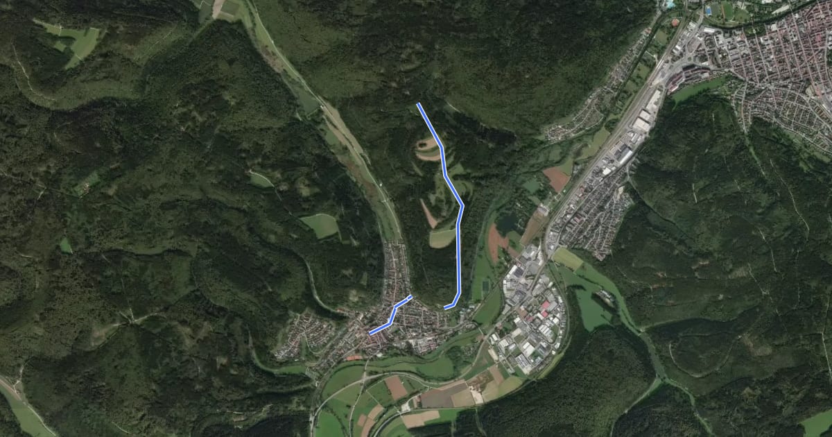 Маршрут blaues Dreieck Möhringen - Mühlberghütte на спутниковом снимке
