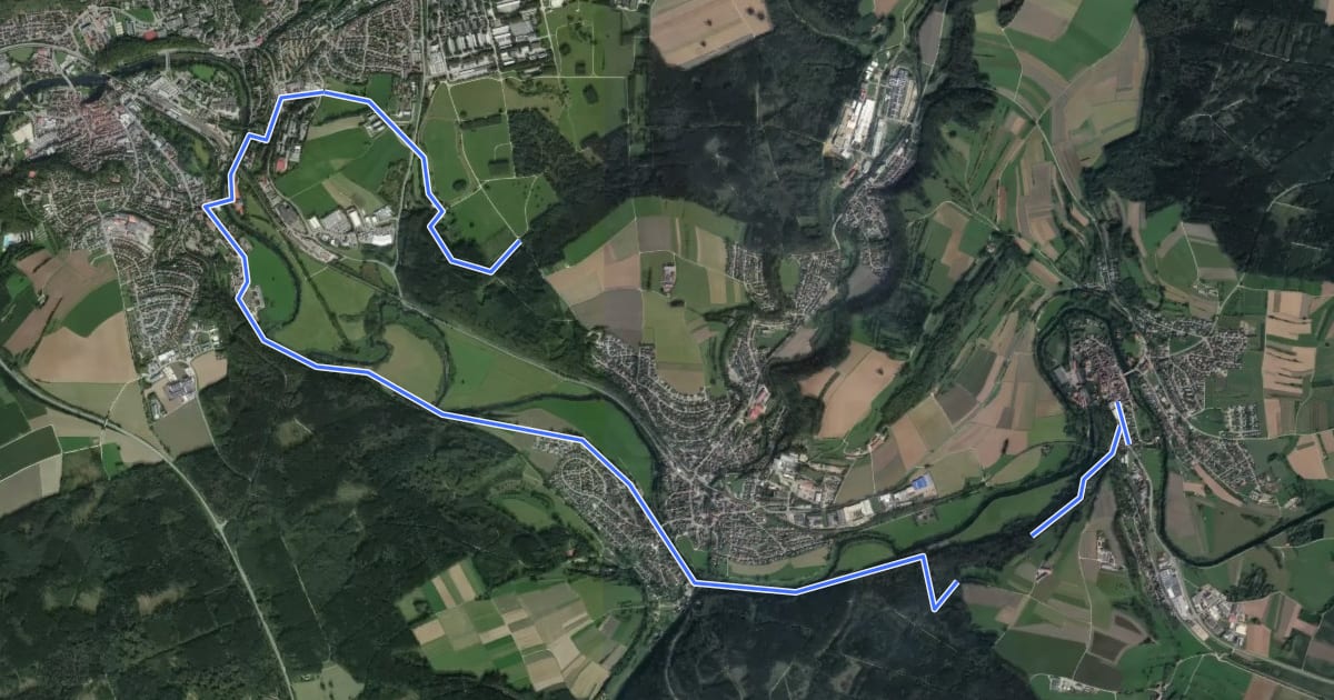 Маршрут blaues Dreieck Sigmaringen - Sigmaringendorf на спутниковом снимке