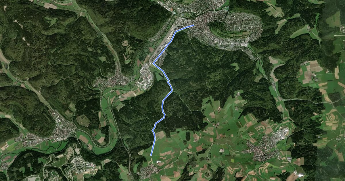 Маршрут blaues Dreieck Tuttlingen - Hattingen на спутниковом снимке