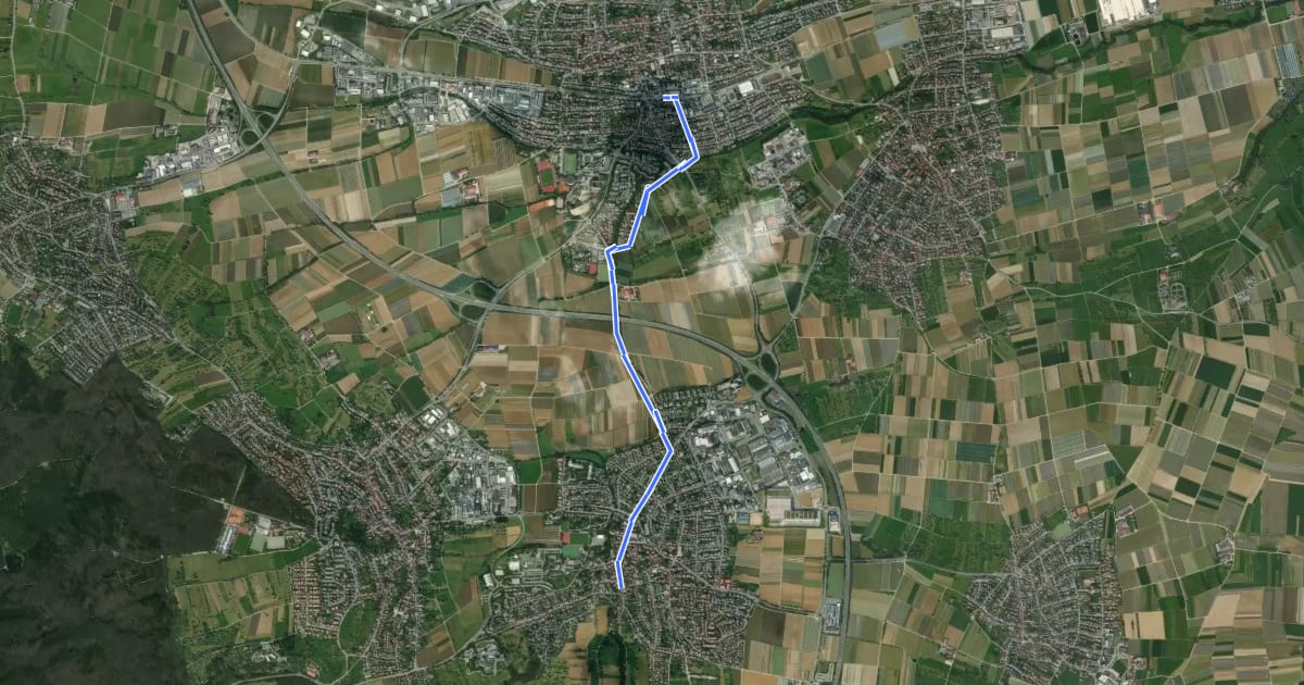 Маршрут blaues Minus Bernhausen - Bonlanden на спутниковом снимке