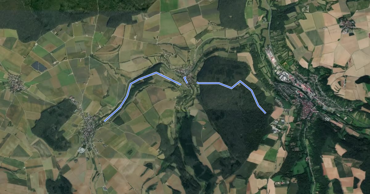 Маршрут blaues Minus Creglingen - Neubronn - на спутниковом снимке