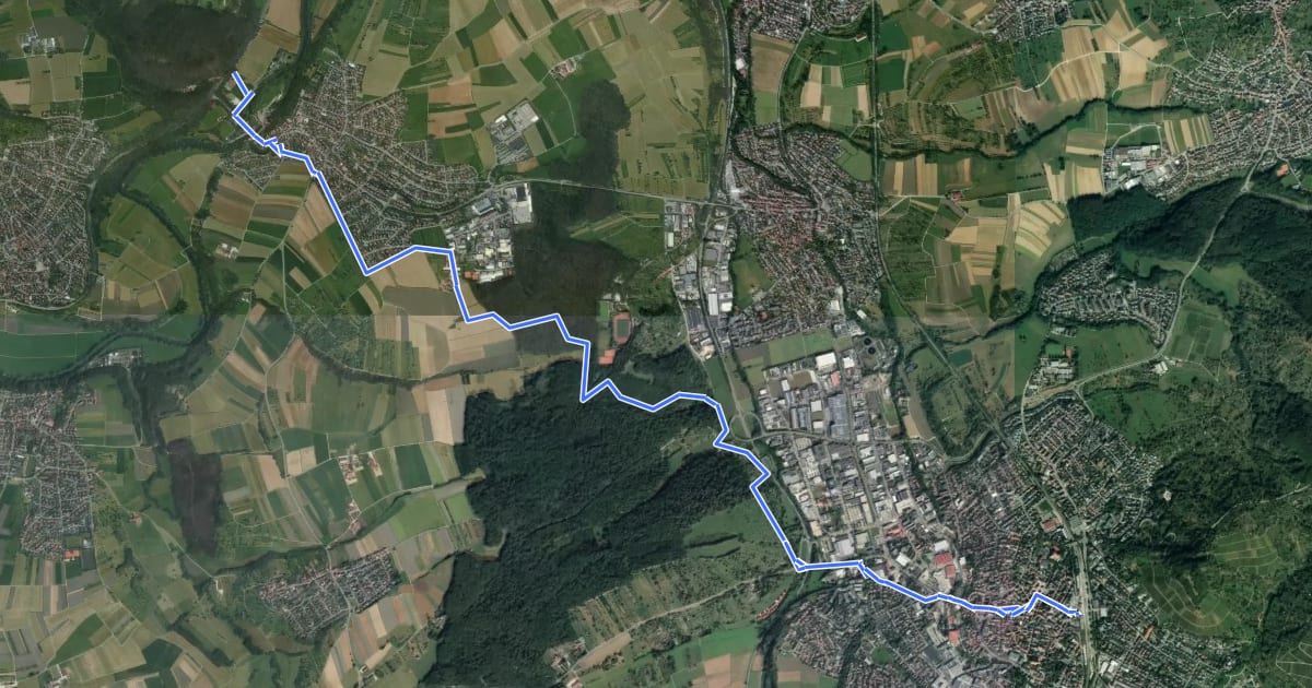 Маршрут blaues Minus Metzingen Bhf - Mittelstadt - Walddorf - Altenriet - Pliezhausen на спутниковом снимке