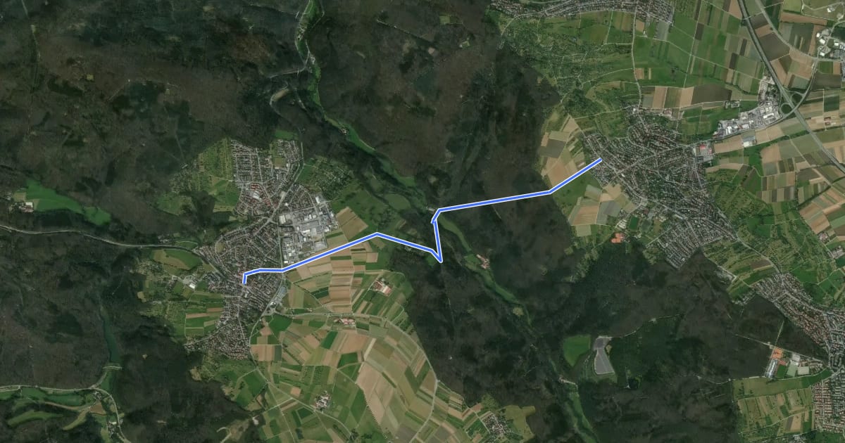 Маршрут blaues Plus Stetten - Steinenbronn на спутниковом снимке
