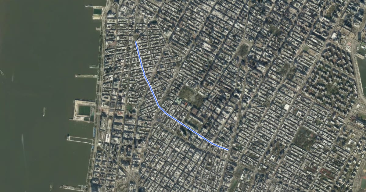Маршрут Bleecker Street на спутниковом снимке