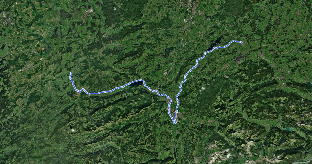 Маршрут Bodensee-Königssee-Radweg: Allgäu Gipfelwelten на спутниковом снимке