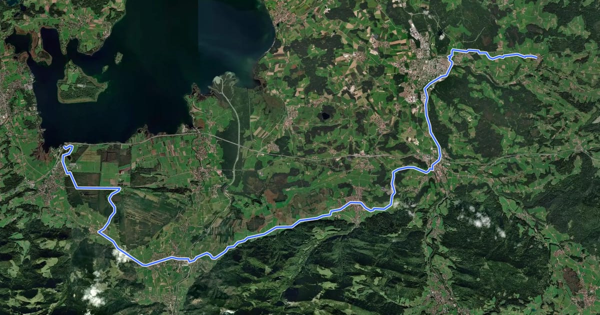 Маршрут Bodensee-Königssee-Radweg: Chiemgau на спутниковом снимке