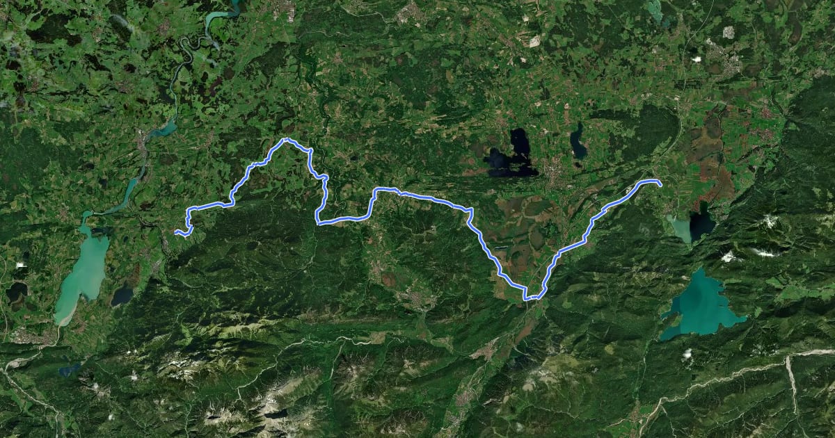 Маршрут Bodensee-Königssee-Radweg: Naturpark Ammergauer Alpen & Das Blaue Land на спутниковом снимке