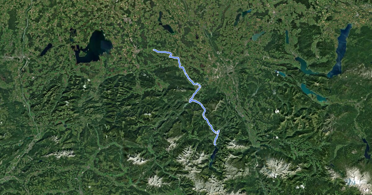 Маршрут Bodensee-Königssee-Radweg: Region Berchtesgaden на спутниковом снимке