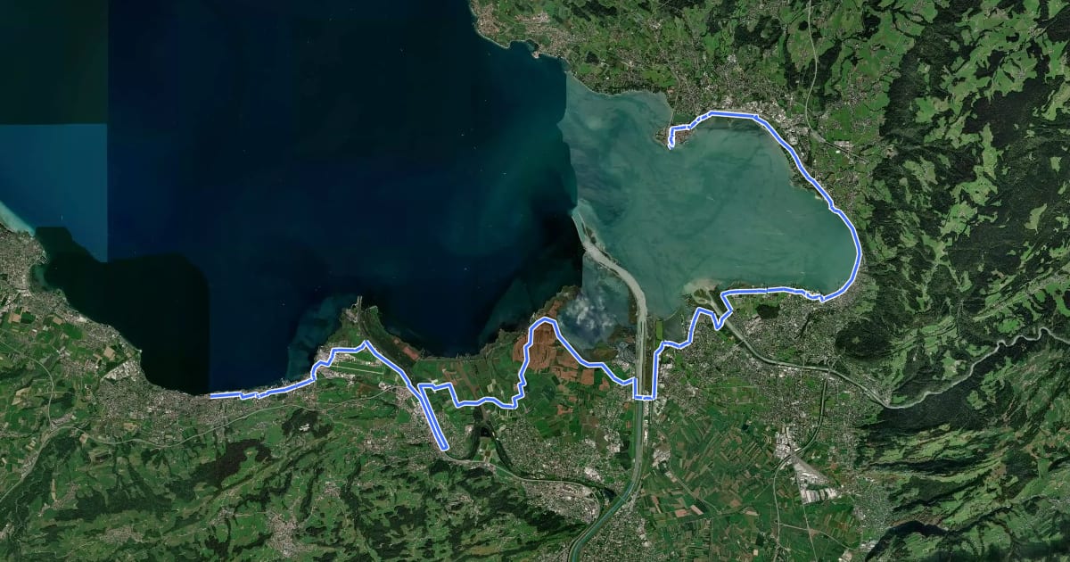 Маршрут Bodensee-Radweg на спутниковом снимке