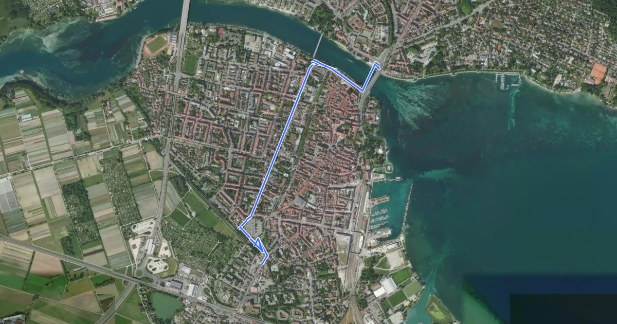 Маршрут Bodensee-Radweg, Abkürzung Konstanz на спутниковом снимке