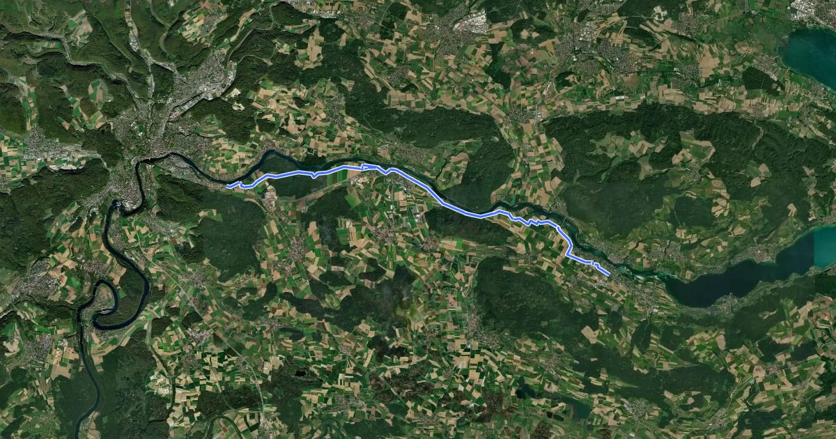 Маршрут Bodensee-Radweg Abstecher Schaffhausen und Rheinfall на спутниковом снимке