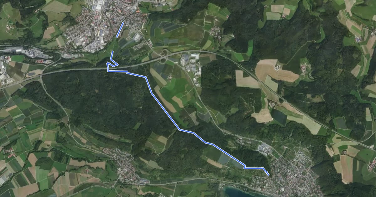 Маршрут Bodensee Randweg (gelbe Raute) на спутниковом снимке