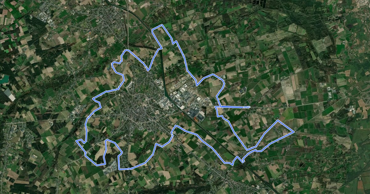 Маршрут Boerderijenroute Bree blauw на спутниковом снимке