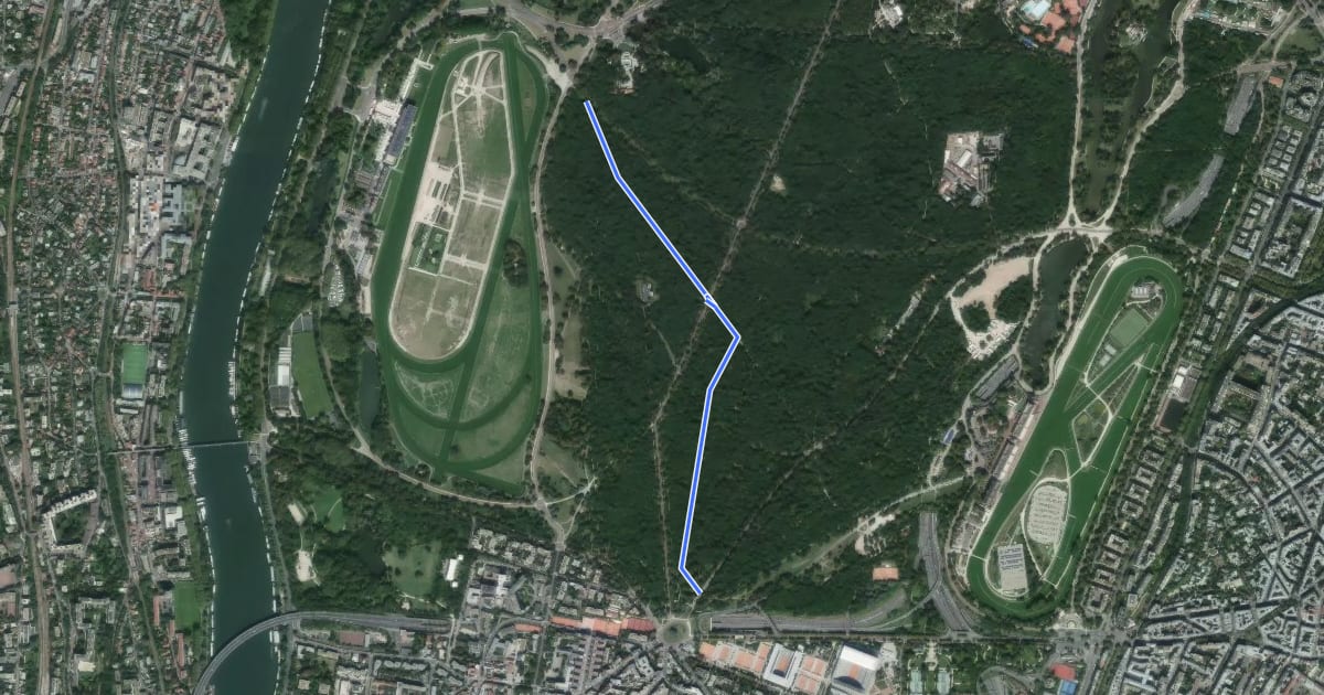 Маршрут Bois de Boulogne - variante sud на спутниковом снимке