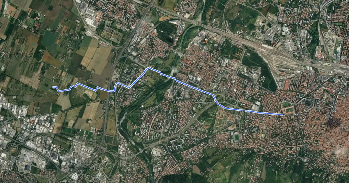 Маршрут Bologna-Parco Città Campagna на спутниковом снимке