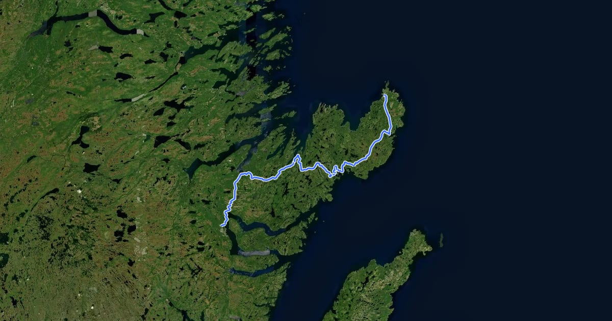 Маршрут Bonavista Rail Line на спутниковом снимке