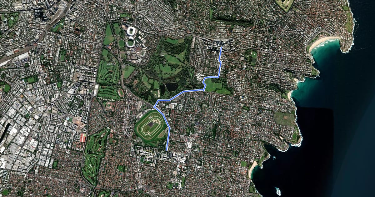 Маршрут Bondi Junction – UNSW на спутниковом снимке
