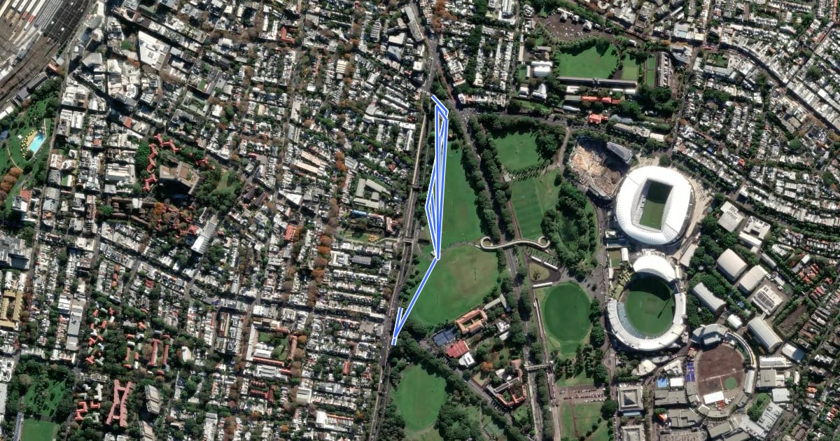 Маршрут Bondi Junction via Woollahra на спутниковом снимке