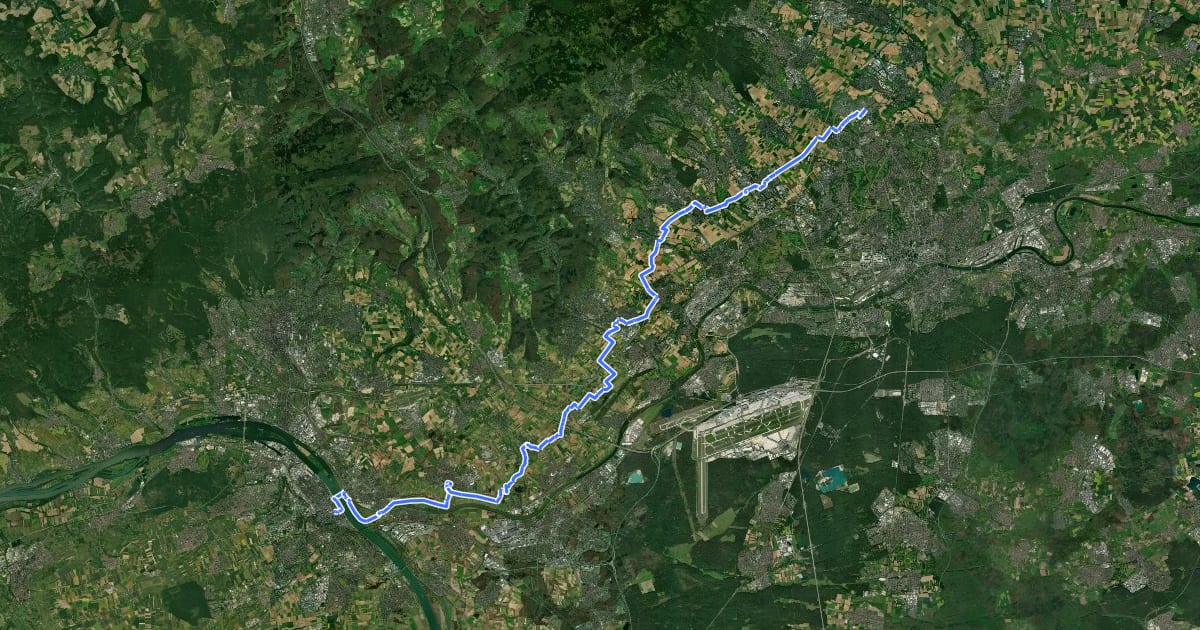 Маршрут Bonifatiusroute Teilstück (Mainz - Ffm-Kalbach) на спутниковом снимке