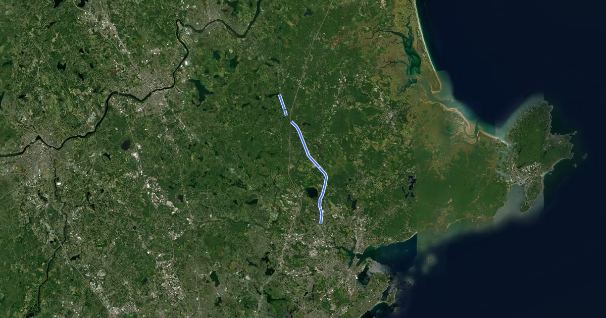 Маршрут Border to Boston Trail на спутниковом снимке