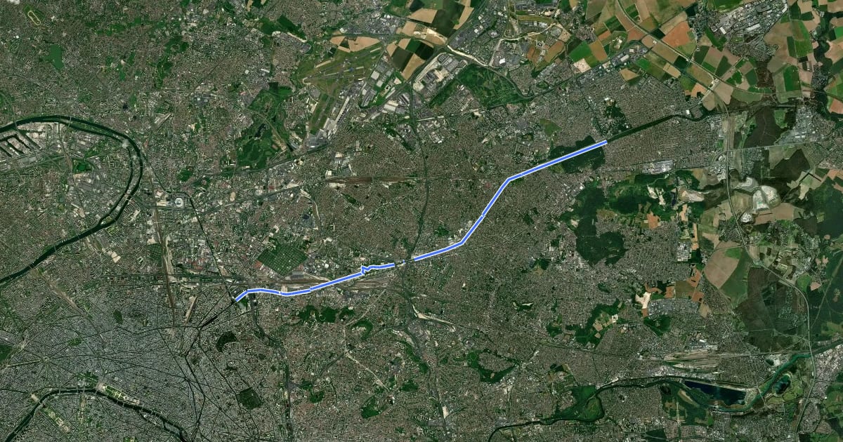 Маршрут Bords de Canal de l'Ourcq на спутниковом снимке