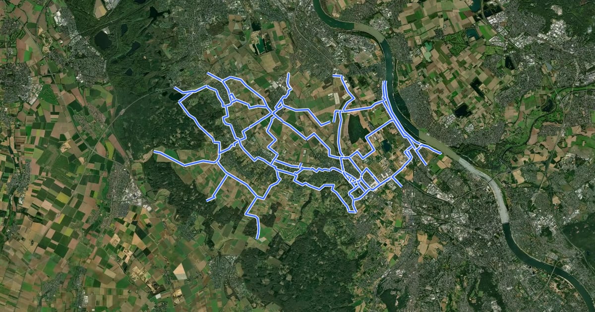 Маршрут Bornheim_lokale Fahrrradwegweisung-beschildertes на спутниковом снимке