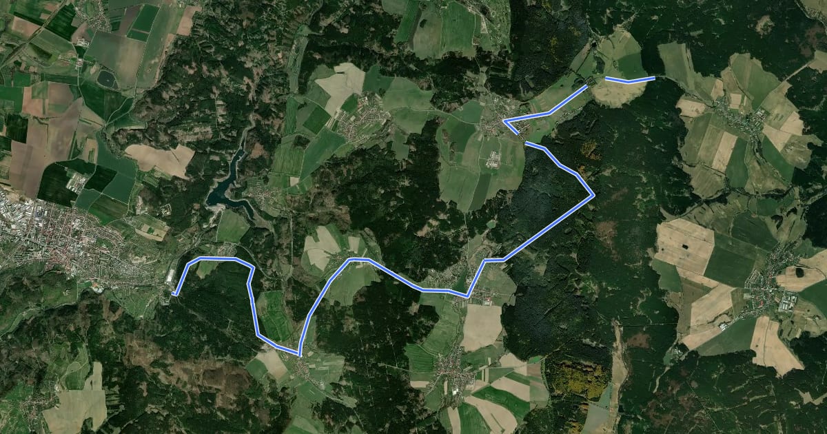 Маршрут Boskovice-Hrádkov, napojení na 5117 - Benšeov-Buková, křiž., napojení na 5029 на спутниковом снимке