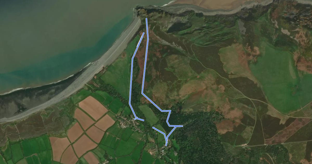 Маршрут Bossington Circular Pink Route, Holnicote Estate на спутниковом снимке