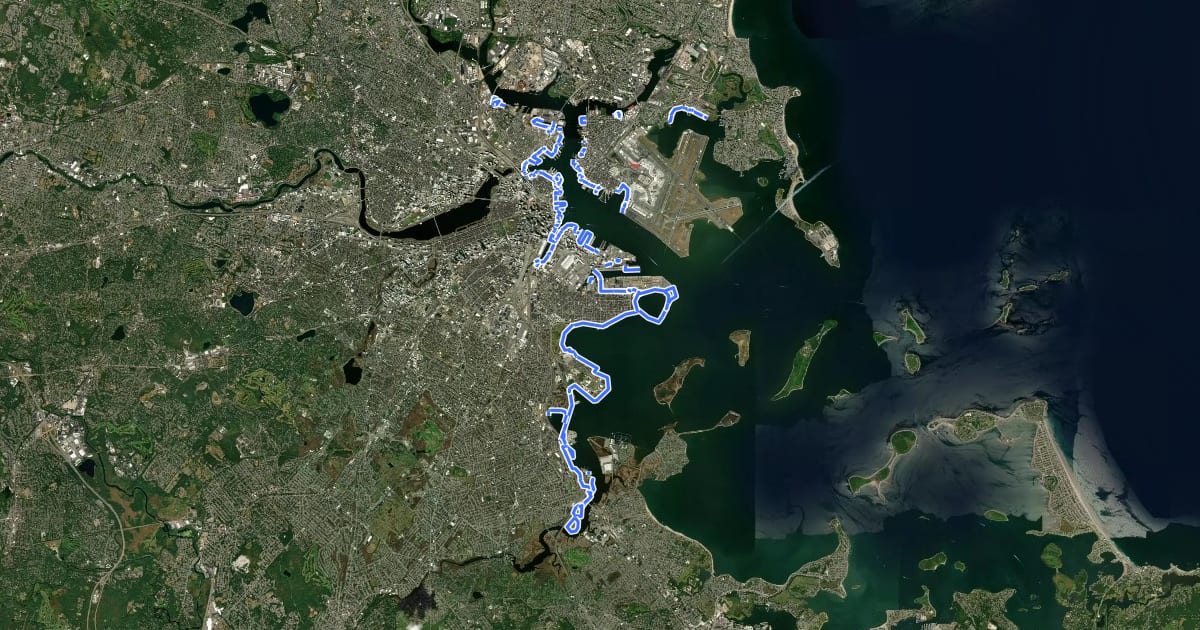 Маршрут Boston HarborWalk на спутниковом снимке