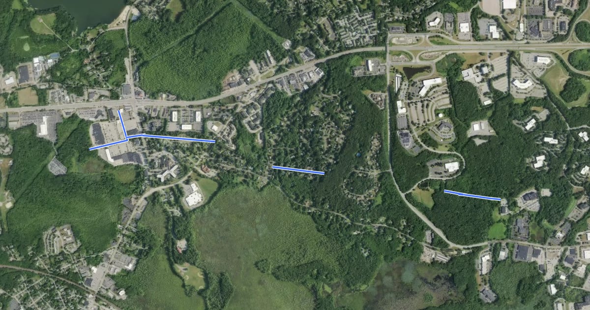 Маршрут Boston Worcester Air Line Trail на спутниковом снимке