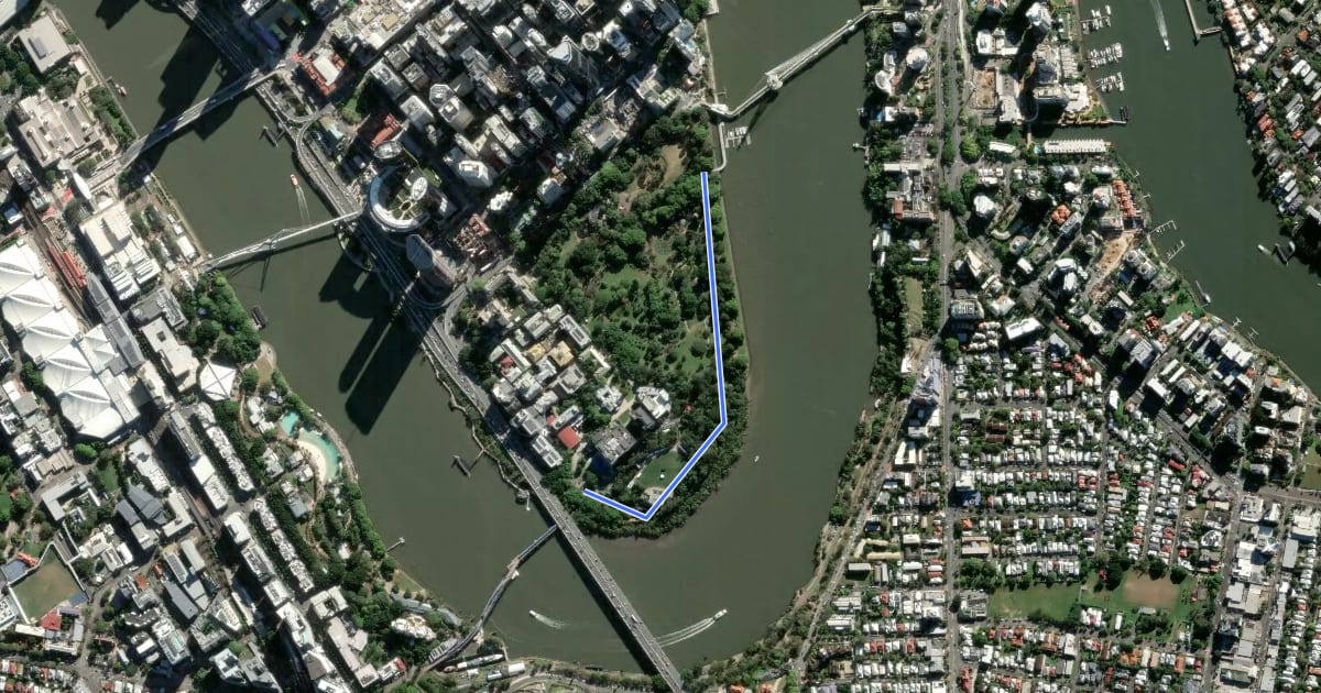 Маршрут Botanic Gardens Bikeway на спутниковом снимке