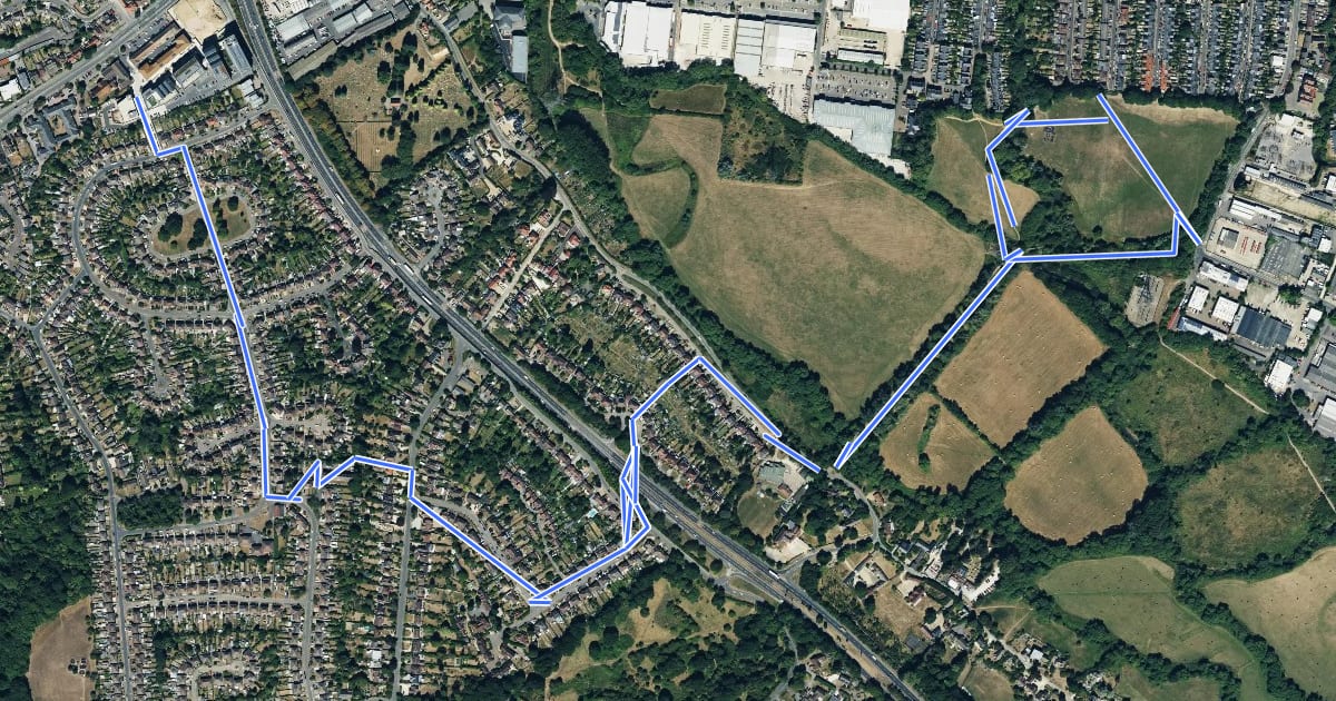 Маршрут Botley Health Routes - Pink на спутниковом снимке