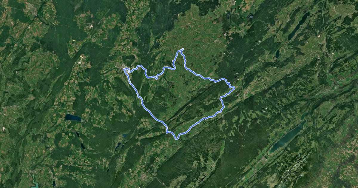 Маршрут Boucle 21 : Jura Monts-Rivières на спутниковом снимке