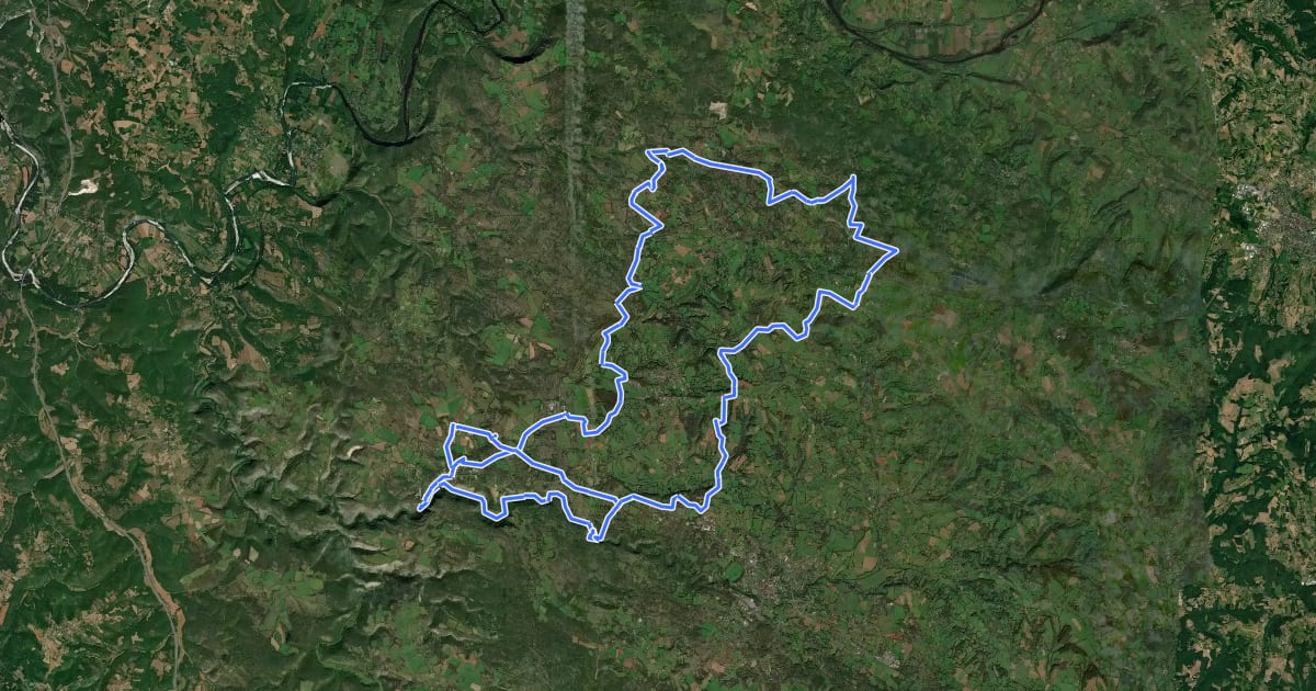 Маршрут Boucle de randonnée entre Rocamadour et le Gouffre de Padirac на спутниковом снимке