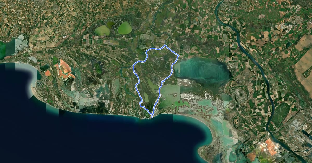 Маршрут Boucle entre les deux bras du Rhône на спутниковом снимке