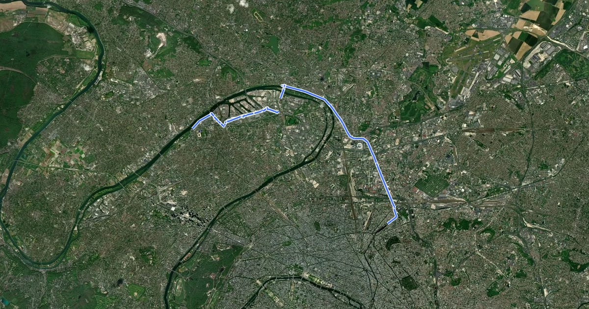 Маршрут Boucles cyclables olympiques (Crimée - Colombes) на спутниковом снимке