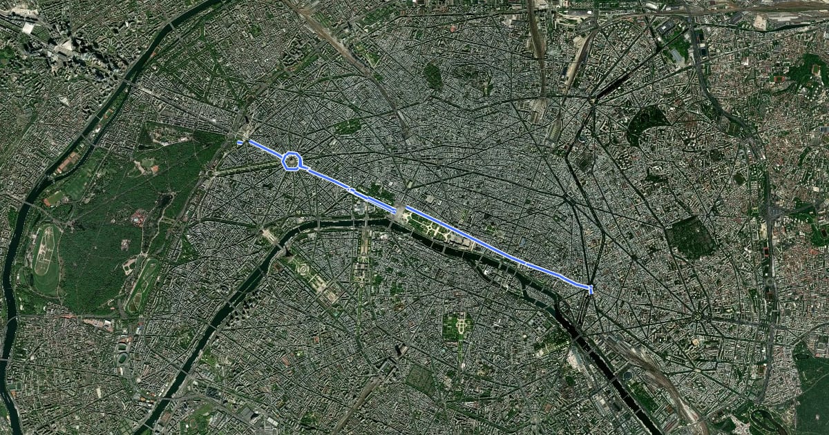 Маршрут Boucles cyclables olympiques (Défense - Bastille) на спутниковом снимке