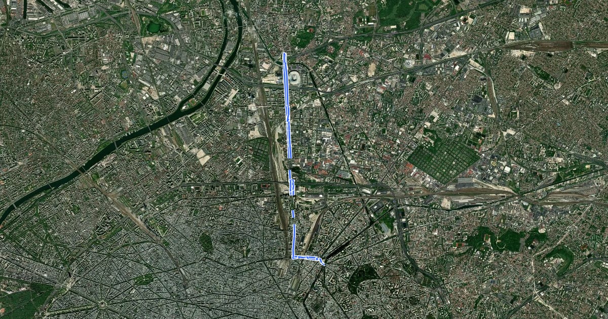 Маршрут Boucles cyclables olympiques (Stalingrad - Saint-Denis) на спутниковом снимке