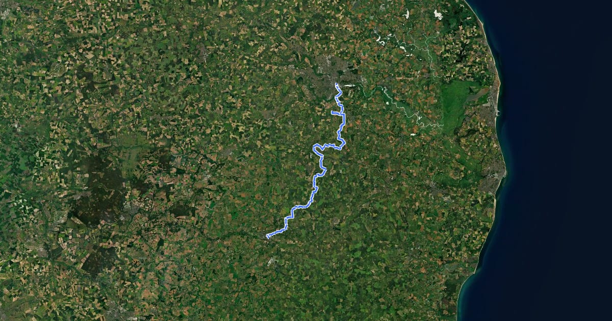 Маршрут Boudicca Way на спутниковом снимке