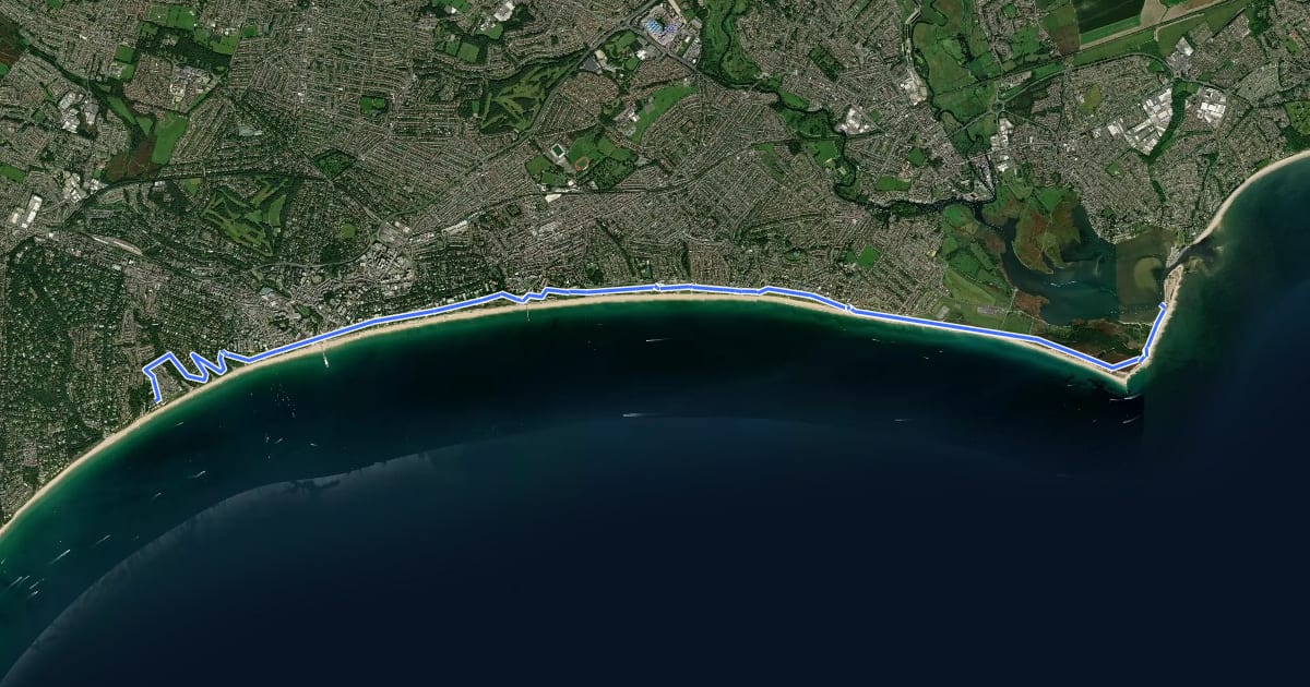Маршрут Bournemouth Coast Path на спутниковом снимке