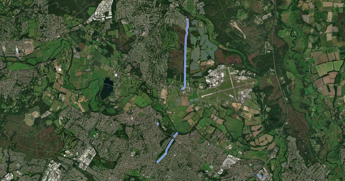 Маршрут Bournemouth to Tricketts Cross на спутниковом снимке