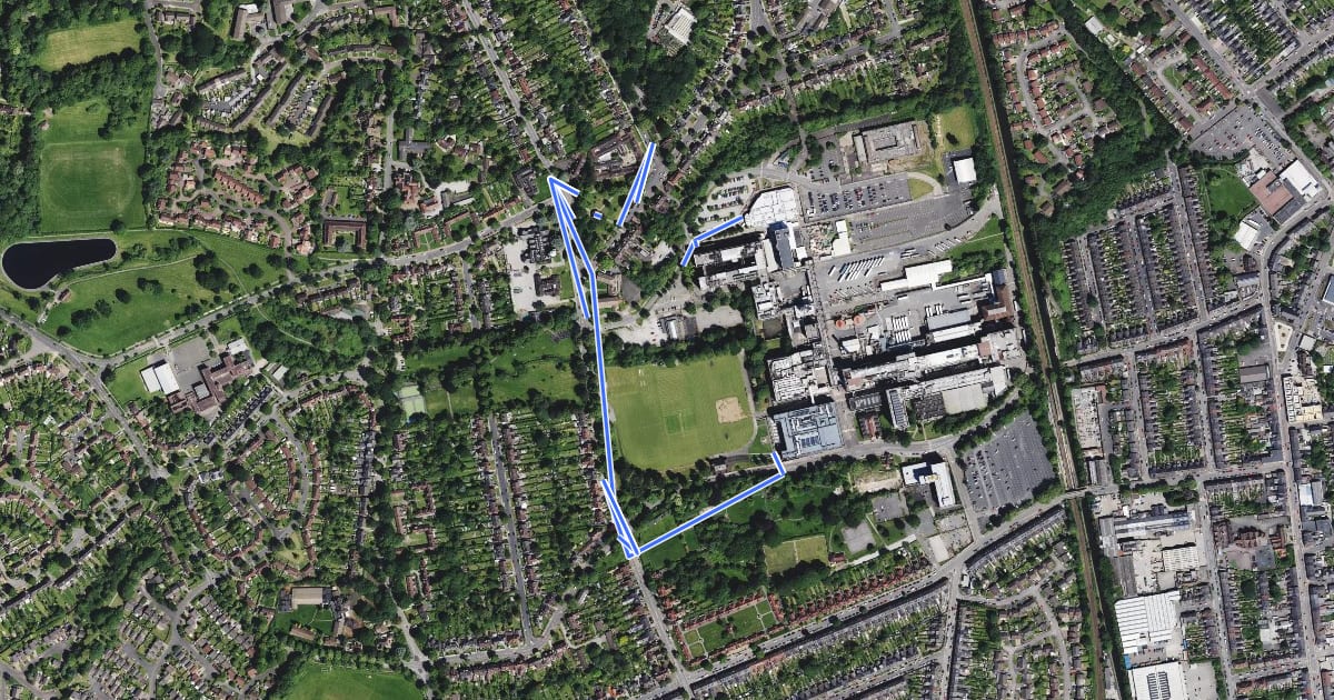 Маршрут Bournville Heritage Walk на спутниковом снимке