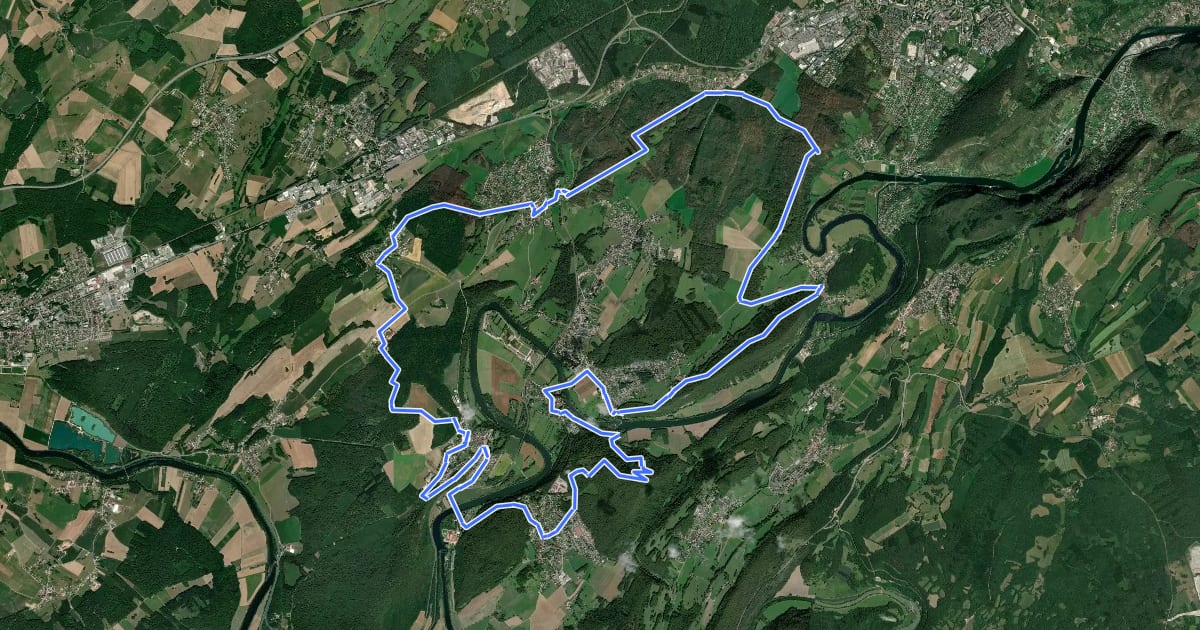 Маршрут BOUSSIÈRES / TORPES / AVANNE-AVENEY / GRANDFONTAINE / MONTFERRAND-LE-CHÂTEAU / RANCENAY / THORAISE на спутниковом снимке
